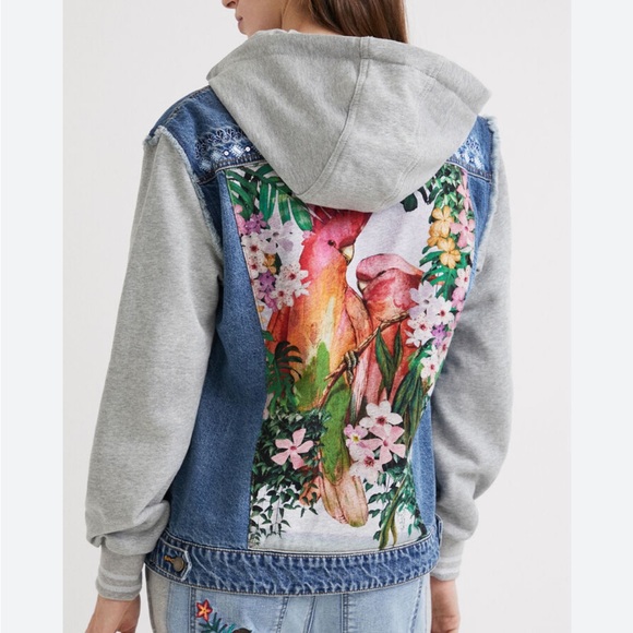 Desigual Jackets & Blazers - NWOT Sold out Desigual Denim Jacket with removable Gray Hood